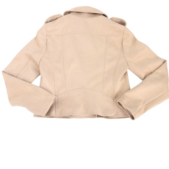 BB Dakota Steve Madden Faux Suede Moto Biker Jacket Tan Cropped Zip S - Picture 11 of 12